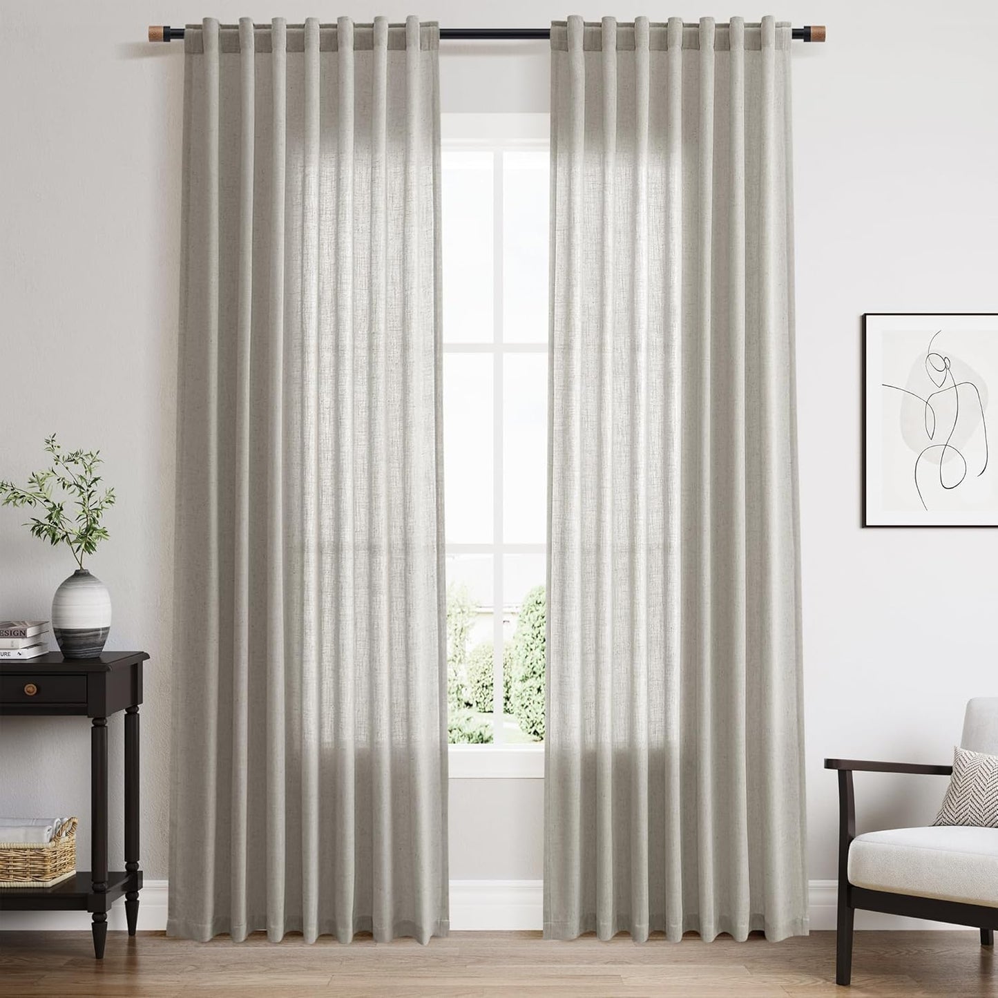 Silver Grey Linen Back Tab Curtains for Modern Farmhouse Style