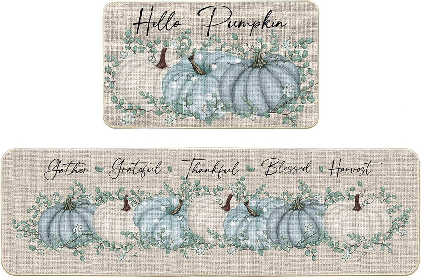 Hello Pumpkin Eucalyptus Fall Kitchen Mats Set of 2 for Home