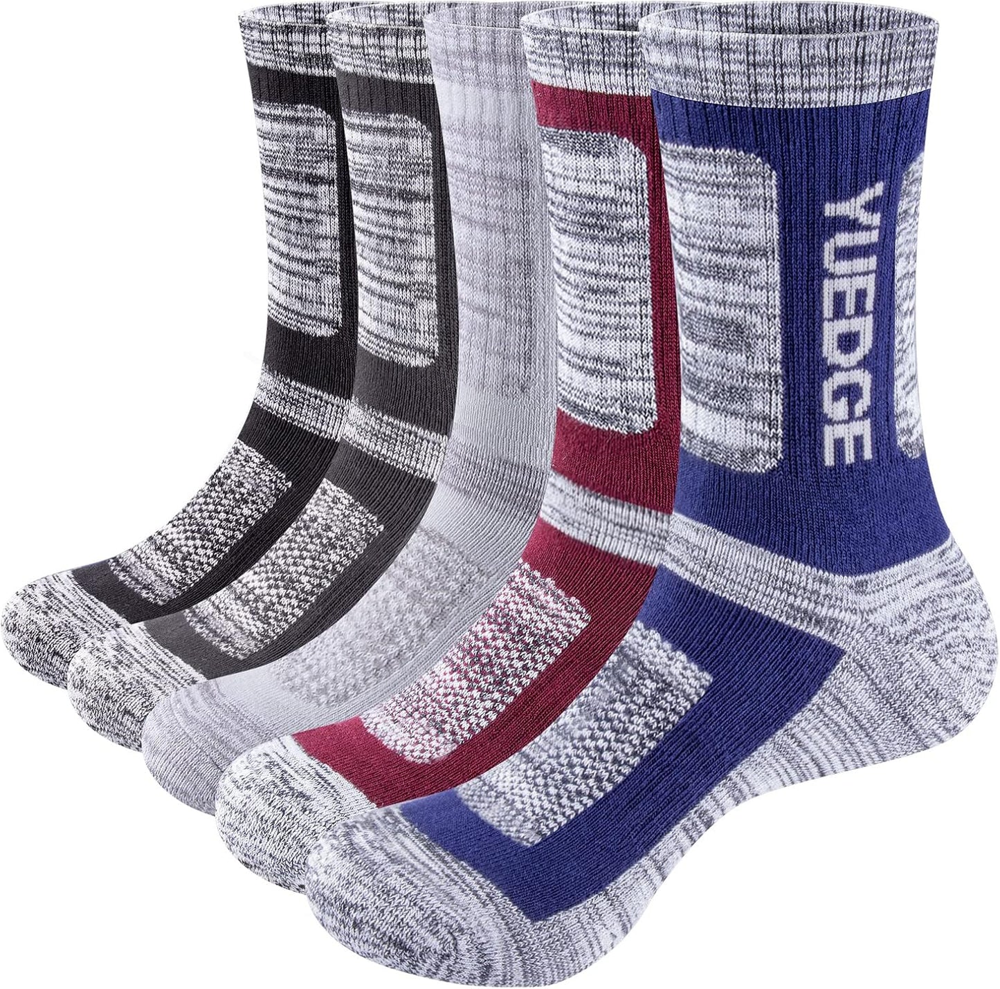 YUEDGE Moisture-Wick Sports Crew Socks - Size 6-13