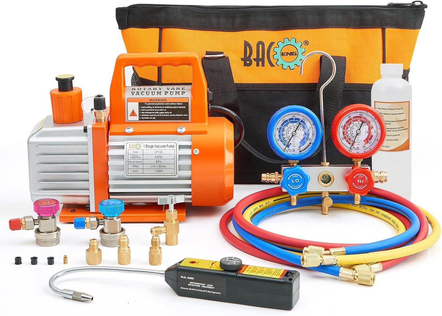 BACOENG 4 CFM AC Vacuum Pump and Gauge Set for Refrigerants