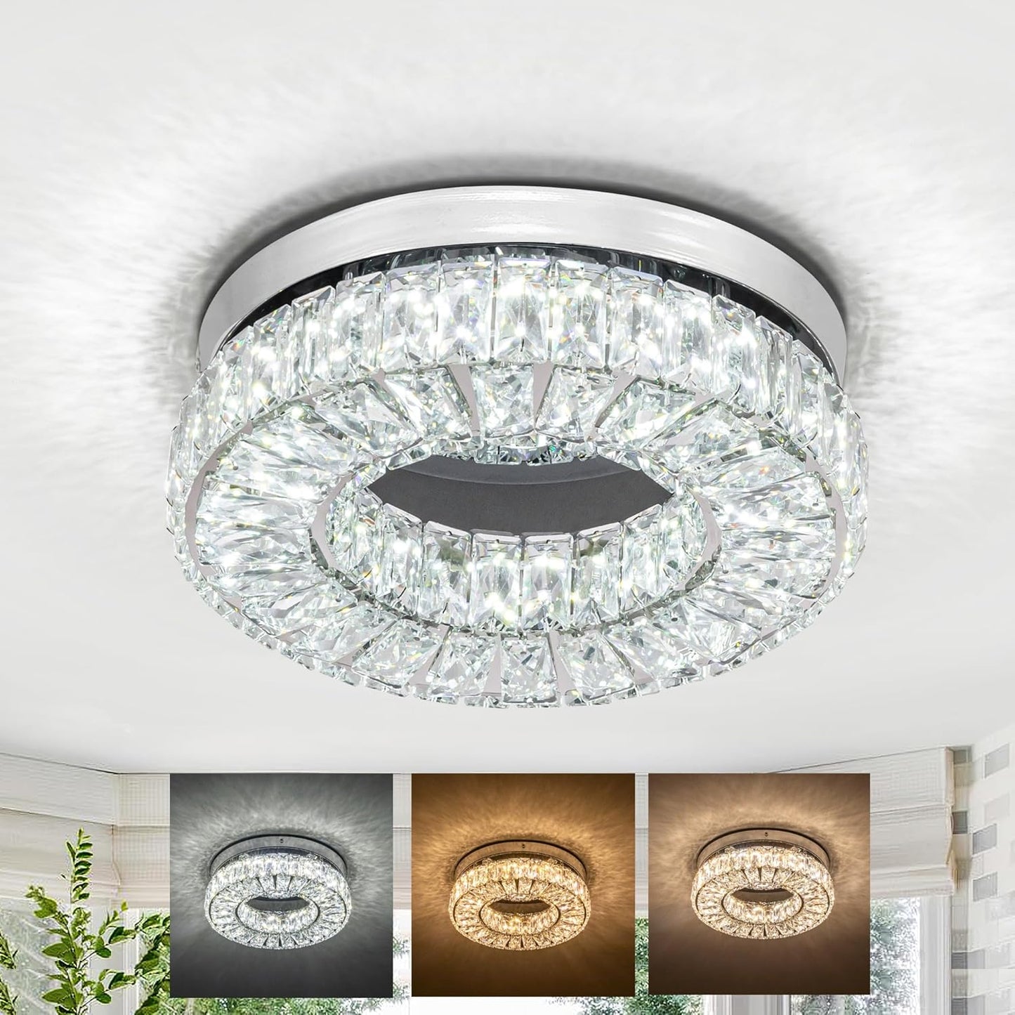 Modern Crystal Chandeliers Flush Mount Ceiling Light Fixture