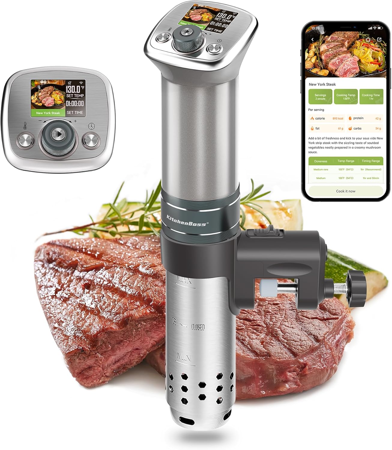 KitchenBoss WiFi Sous Vide Cooker: Ultra-quiet Cooking Machine