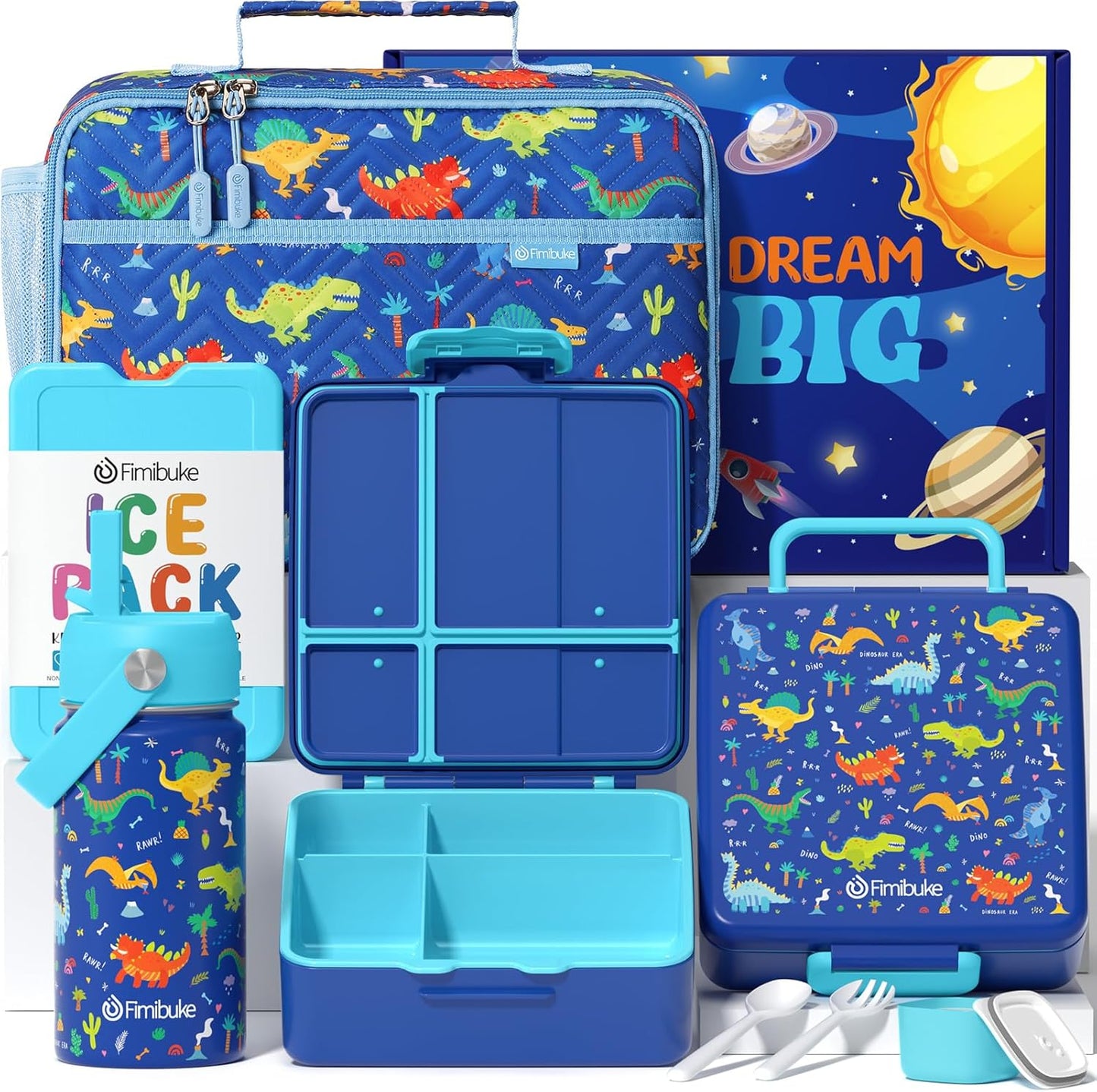 Fimibuke Kids Bento Lunch Box Set with Insulated Bag & Bottle