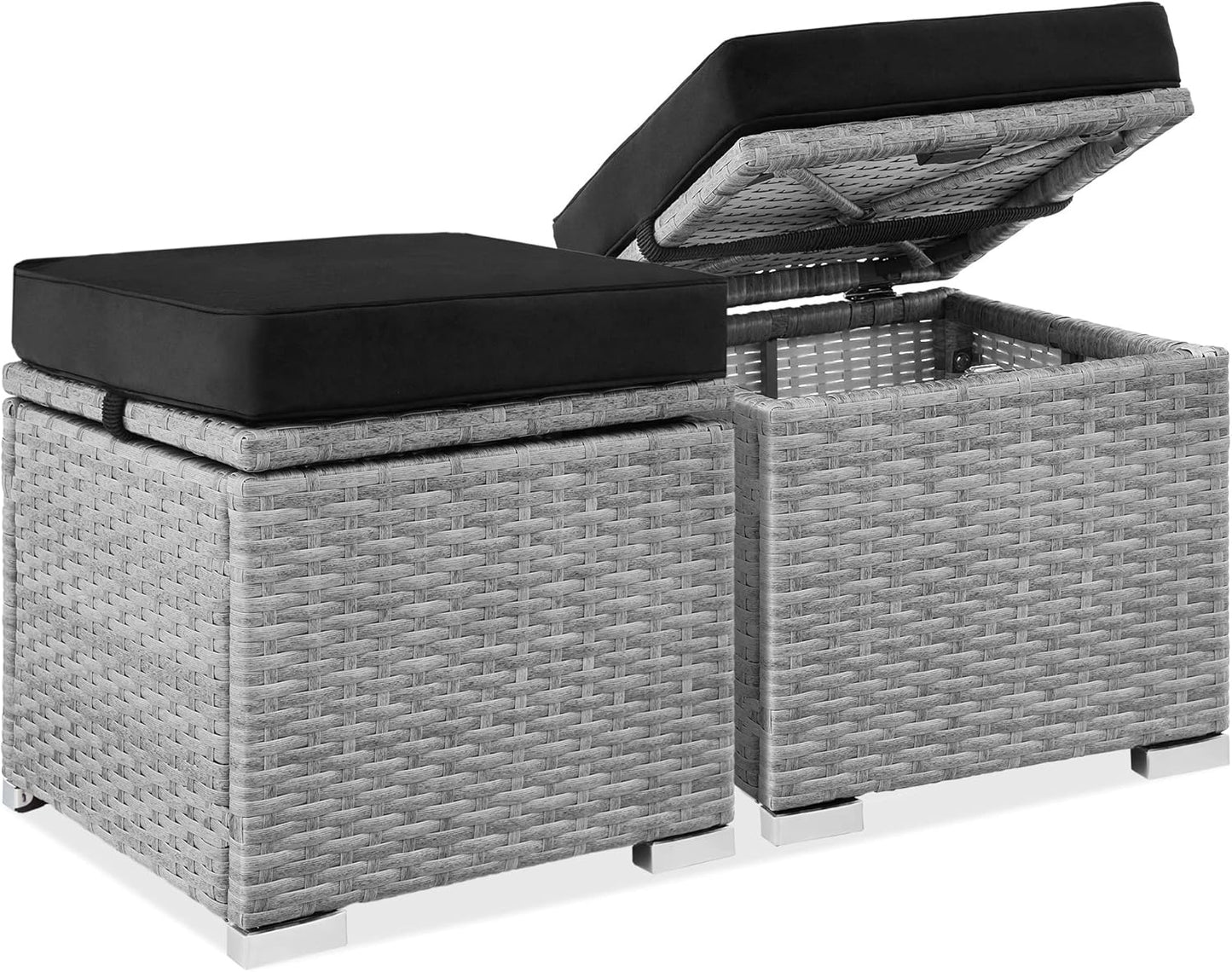 Set of 2 Wicker Ottomans for Outdoor Furniture and Storage