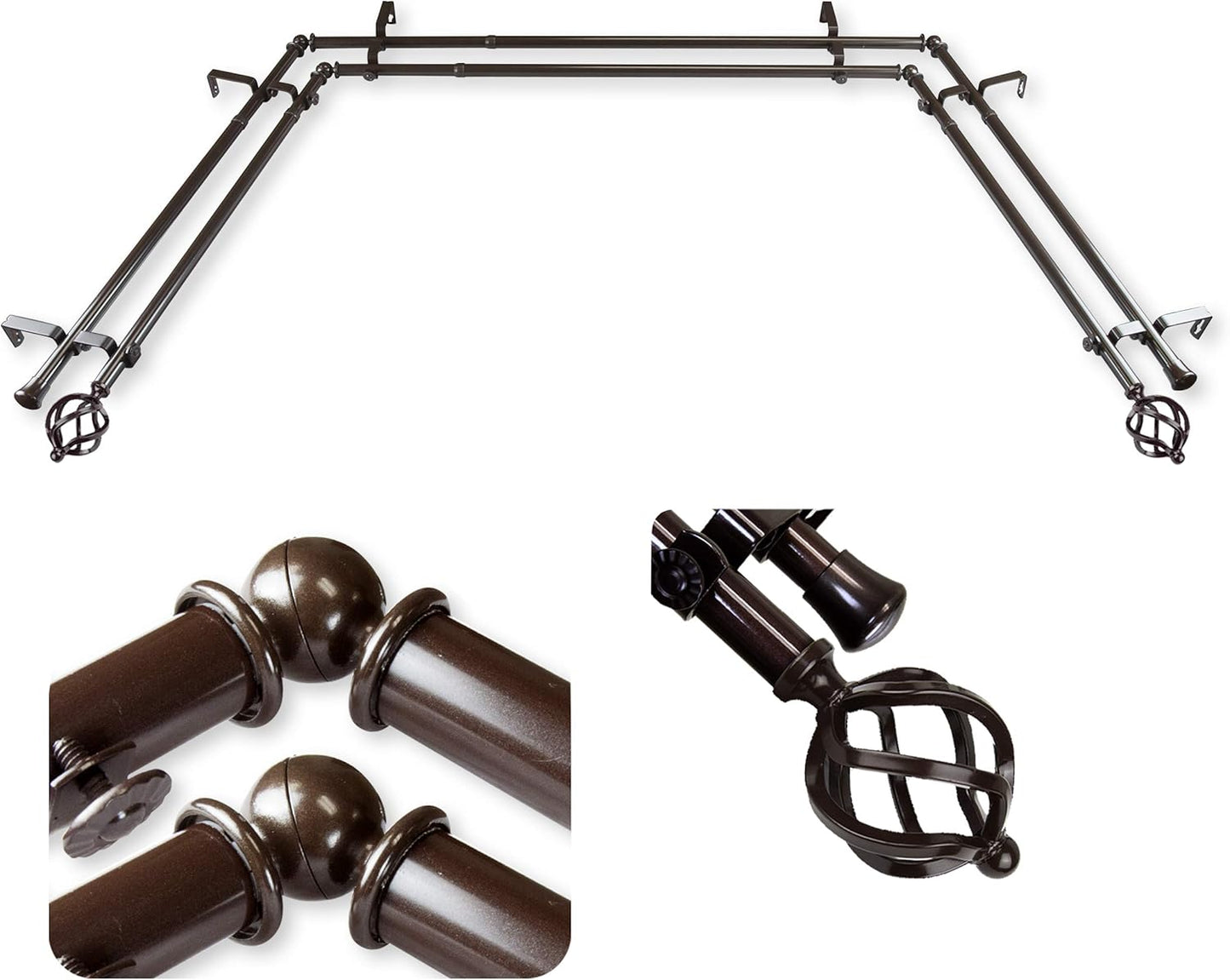 A&F Rod Dcor Double Bay Curtain Rod - Cocoa