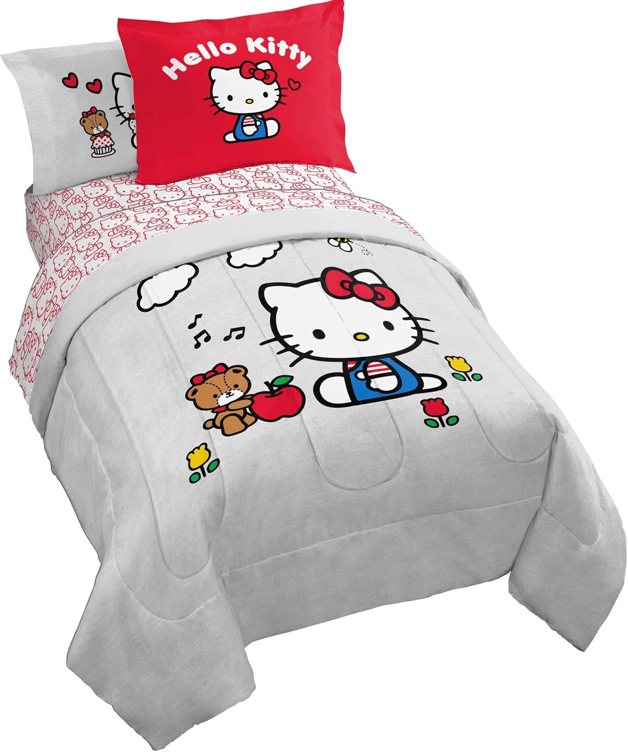 Hello Kitty Twin Size Comforter Set - 5 Piece Cozy Bedding