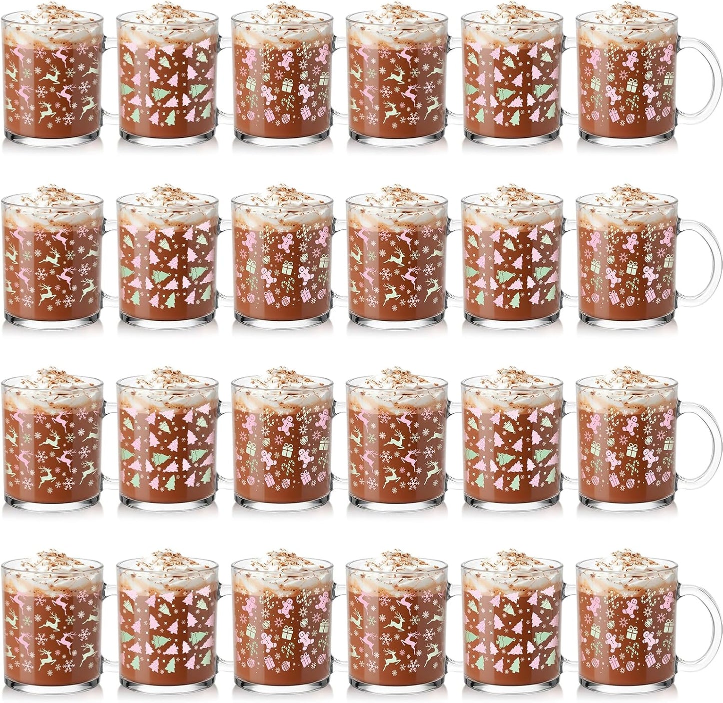 Vesici 24 Set Christmas Glass Mugs for Holiday Cheer