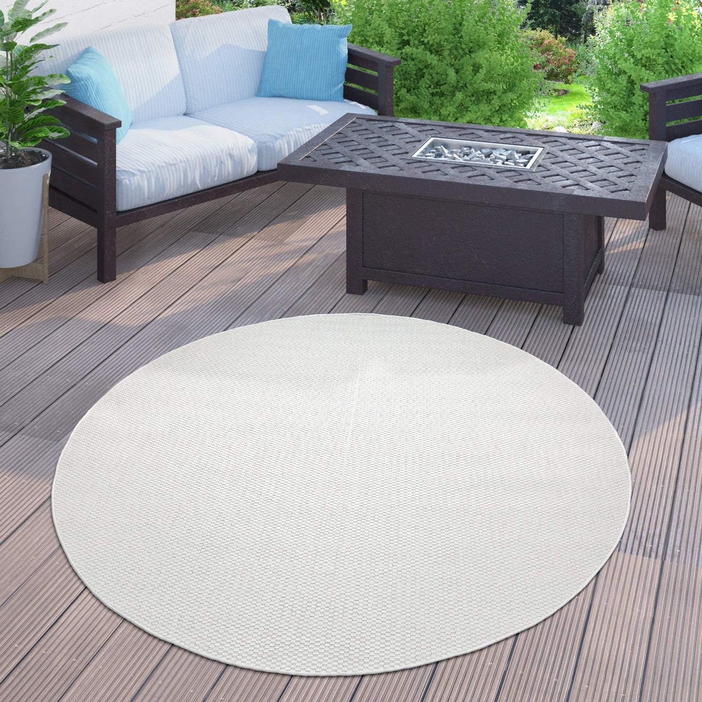 Paco Home Solid Outdoor Rug 3ft 11in Round Weatherproof
