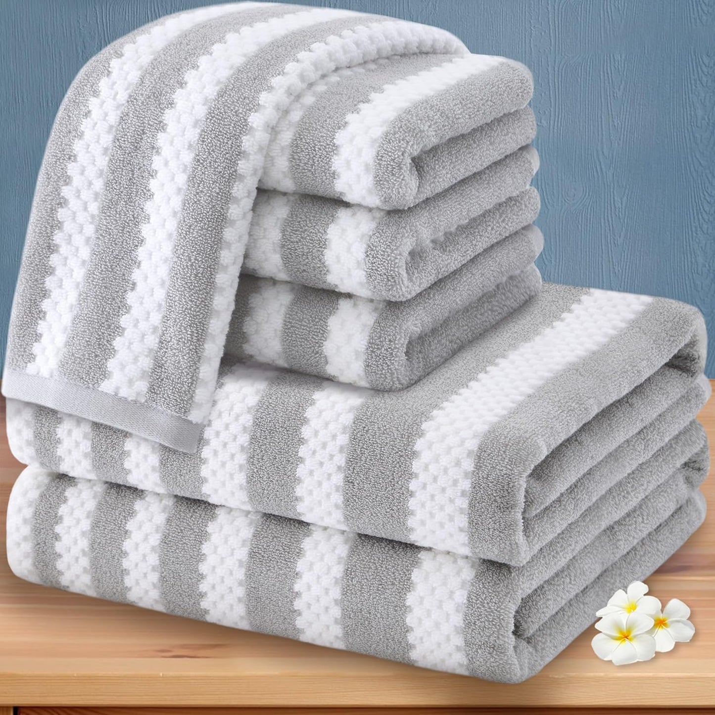 Gray and White Towels Set - Luxury Cotton Quick Dry Towels