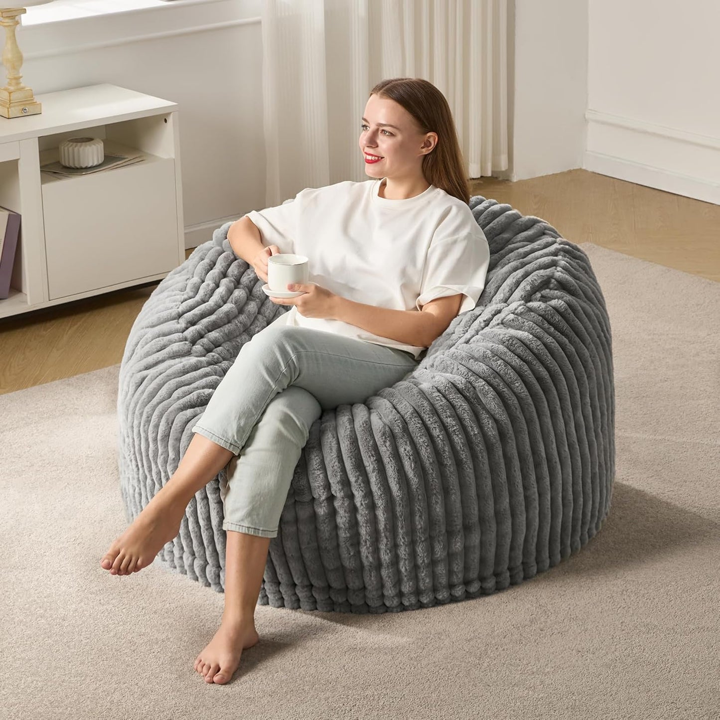 Comfy Grey Bean Bag Chair for Adults