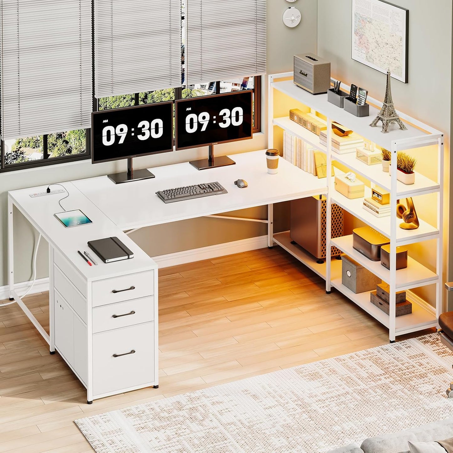 SEDETA White Computer Desk with Drawers for Home Office Use