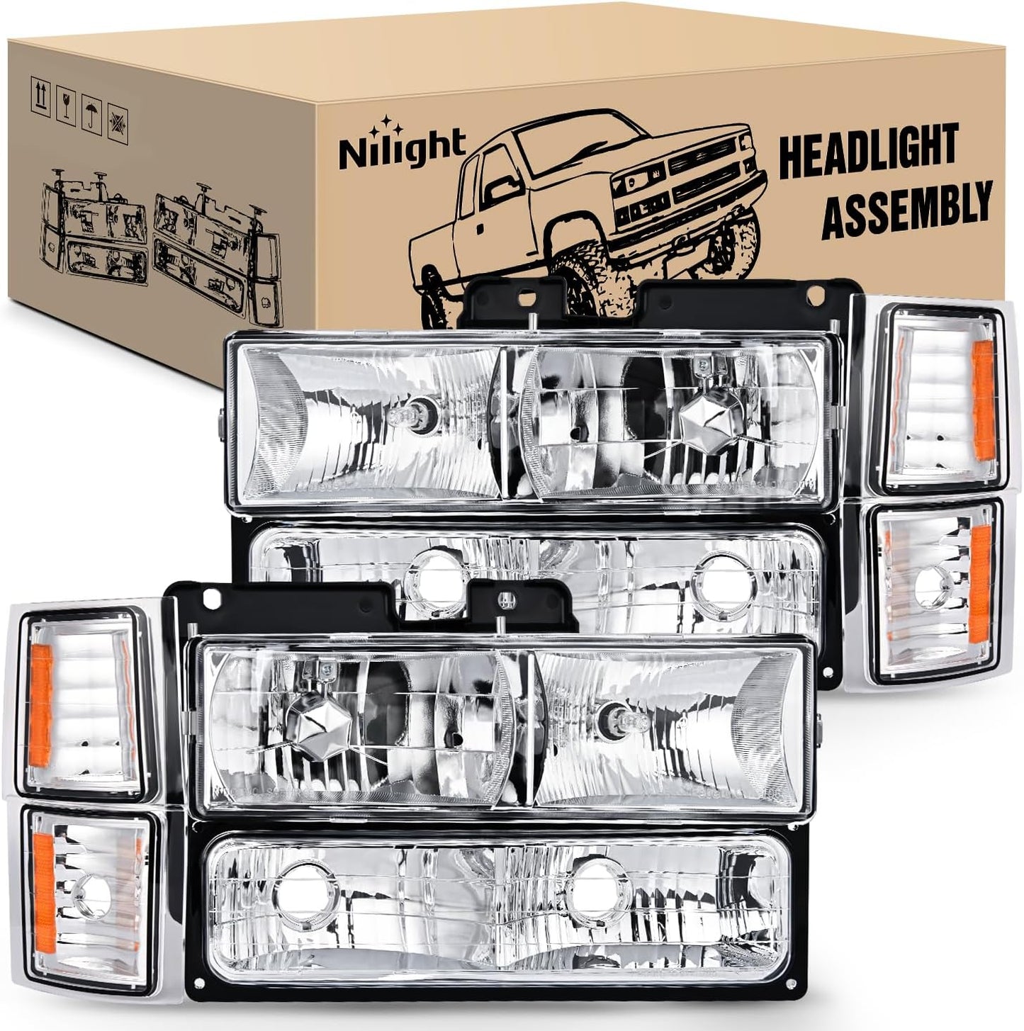Nilight Headlight Assembly for 1994-1998 Chevy Silverado Tahoe