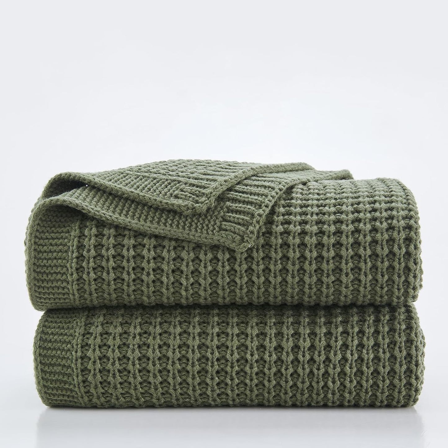 Douceur Olive Green Throw Blanket - Soft Chunky Knit for Cozy Nights