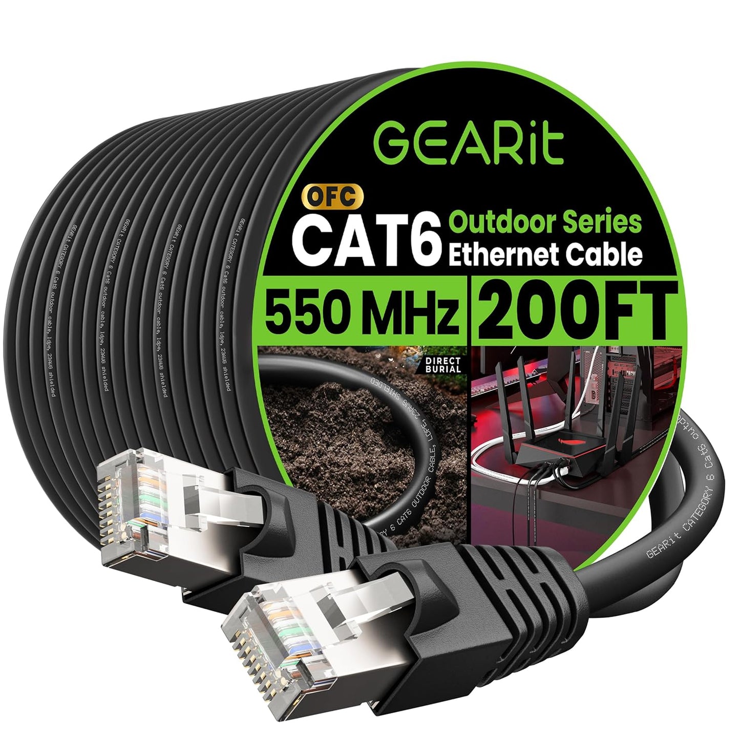 GEARit Cat6 Outdoor Ethernet Cable - 200ft Direct Burial Solution
