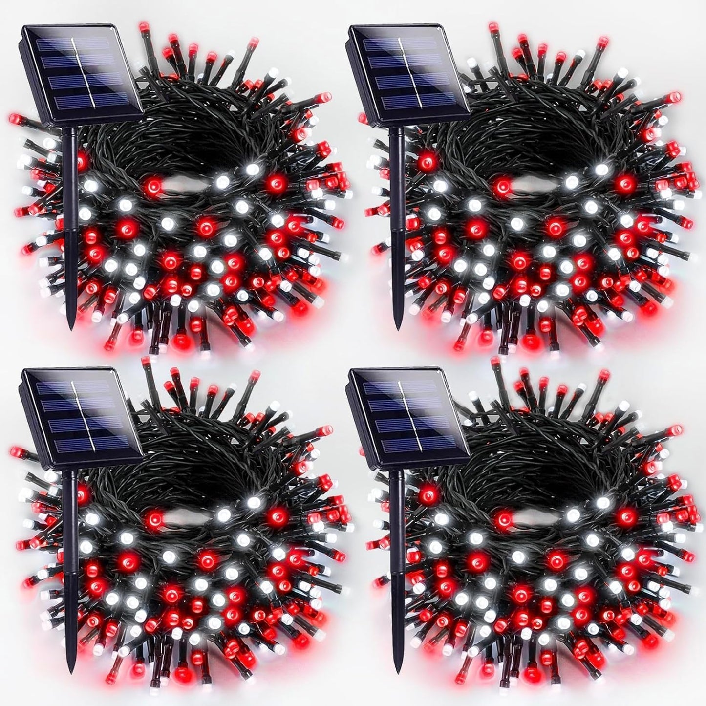 4-Pack Red and White Solar Christmas Lights for Outdoor Decor