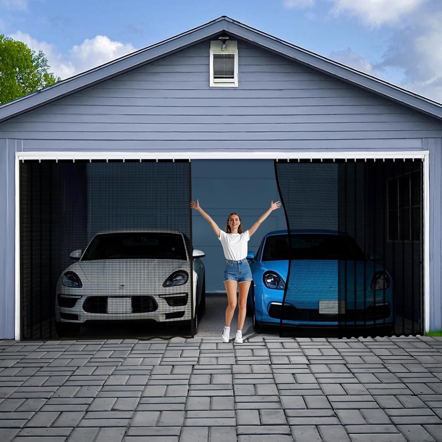 Sliding Garage Door Screen 16x7Ft Heavy Duty Fiberglass Mesh