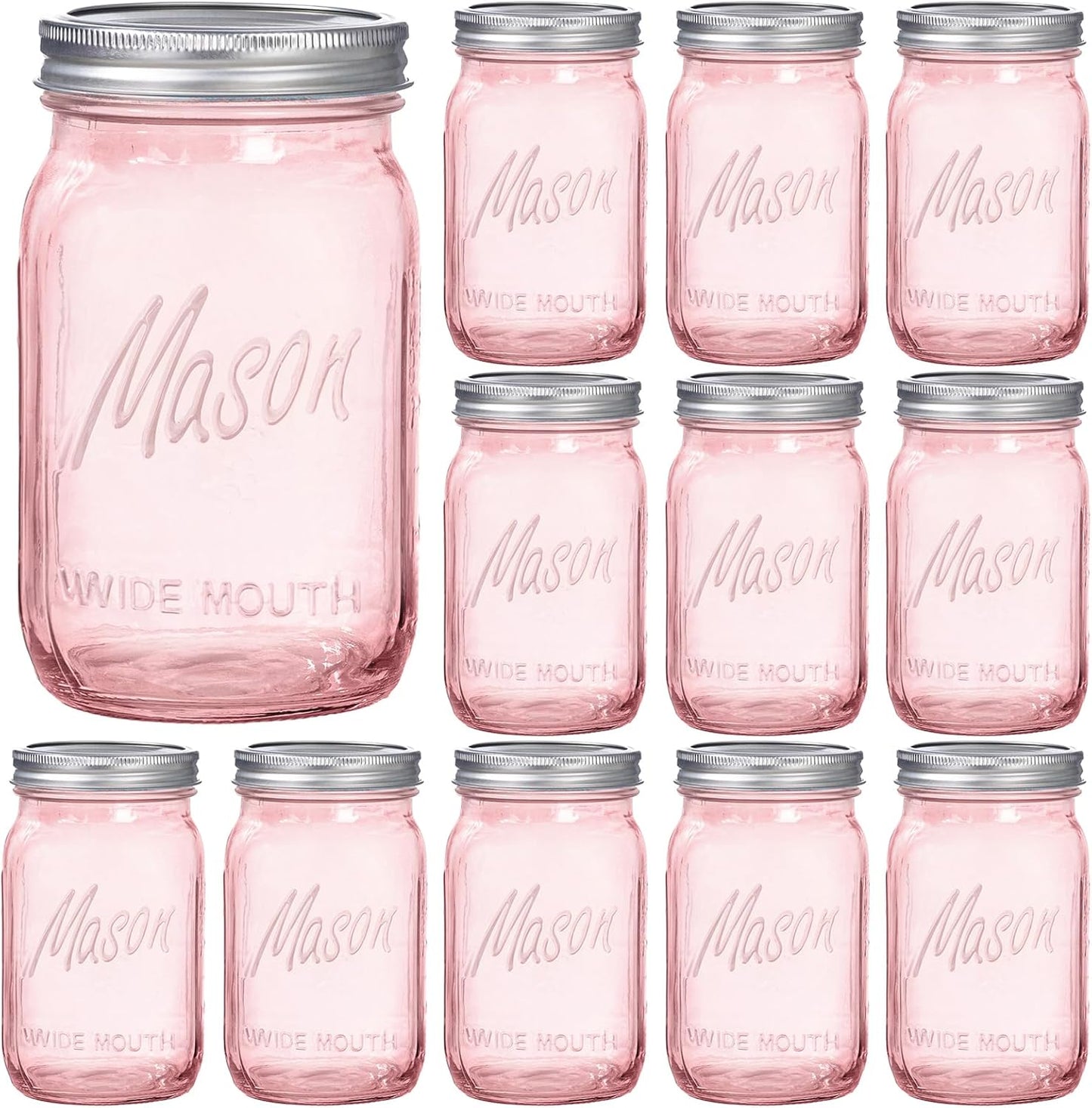 WELLIFE Pink Mason Jars 32 oz for Safe Storage and DIY Crafts