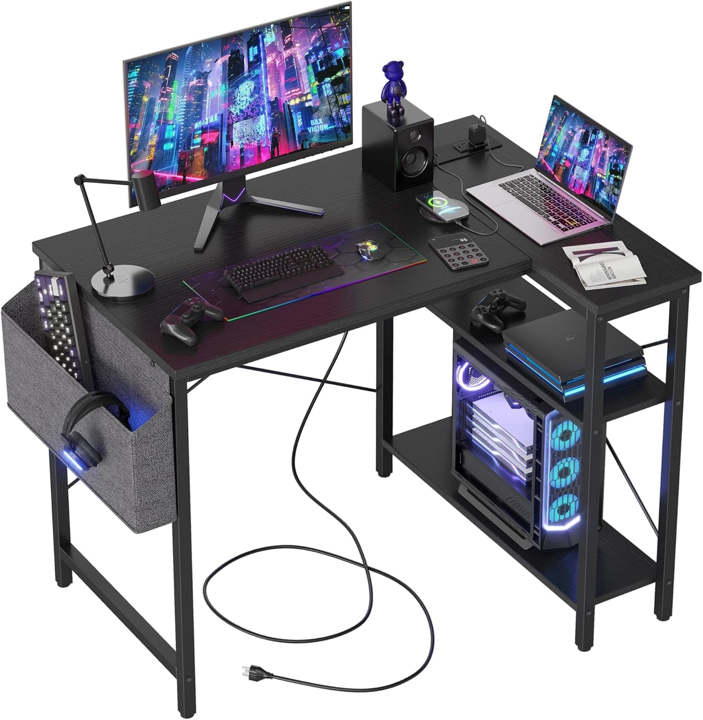 Compact 40 L-Shaped Desk with Power Outlets