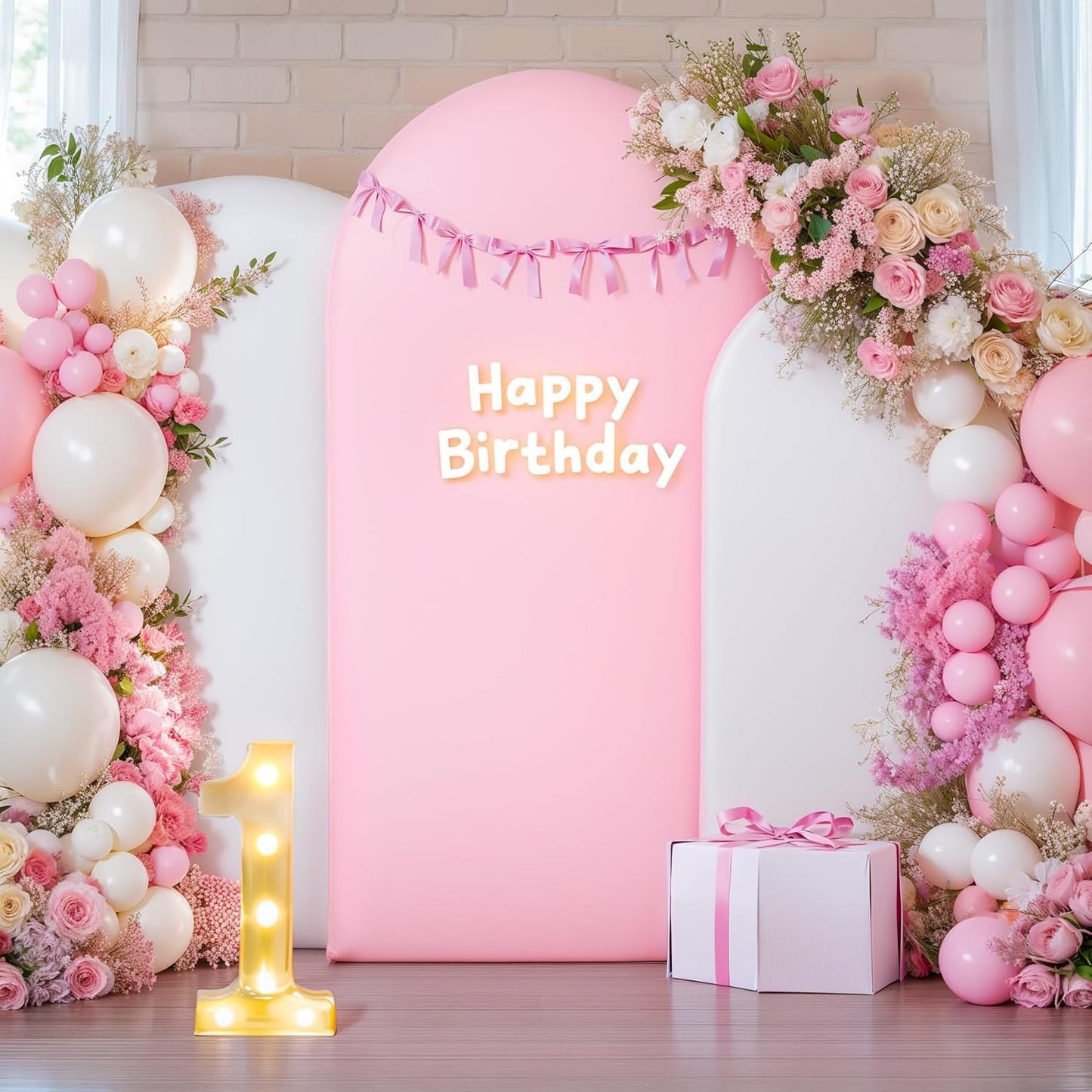 White and Pink Arch Cover Set for Baby Showers and Parties