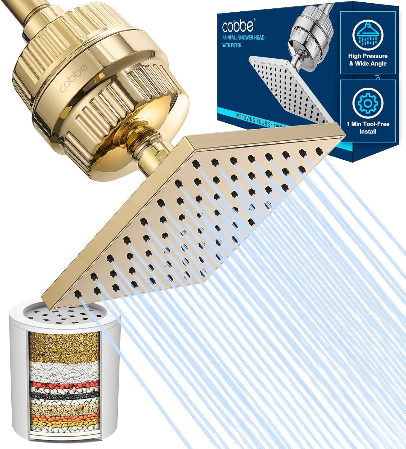 Cobbe High Pressure Filtered Shower Head Combo for Hard Water