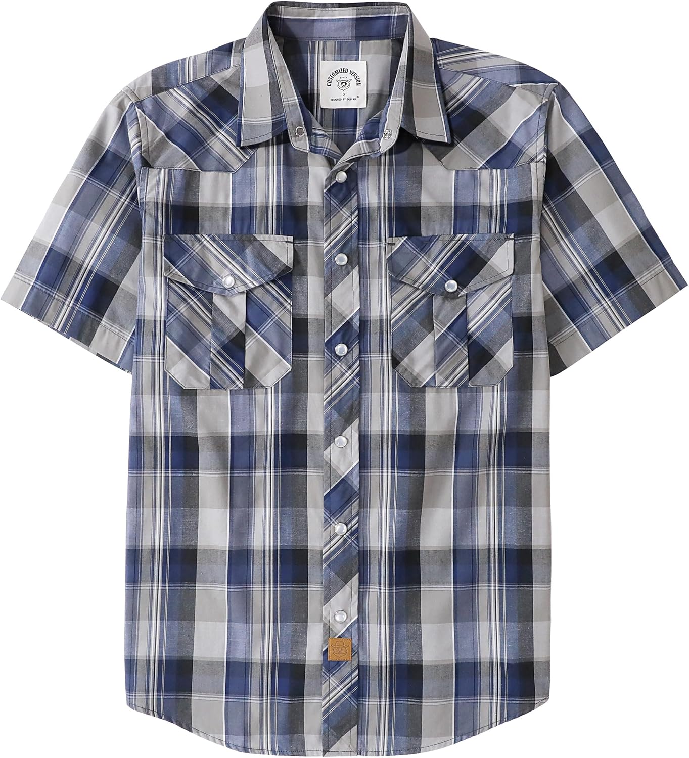 Dubinik Short Sleeve Plaid Pearl Snap Shirts for Men Casual Wear