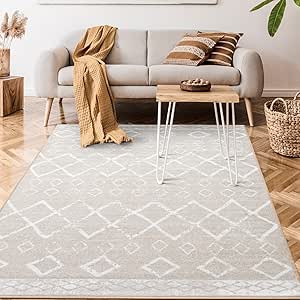 Bohemian Distressed Moroccan Area Rug 3x5 Non-Slip Beige