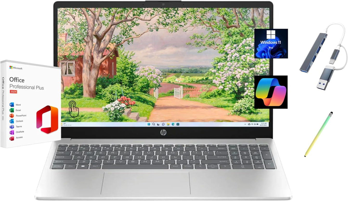 HP 2025 15.6in HD Touchscreen Laptop with Lifetime Office 2024