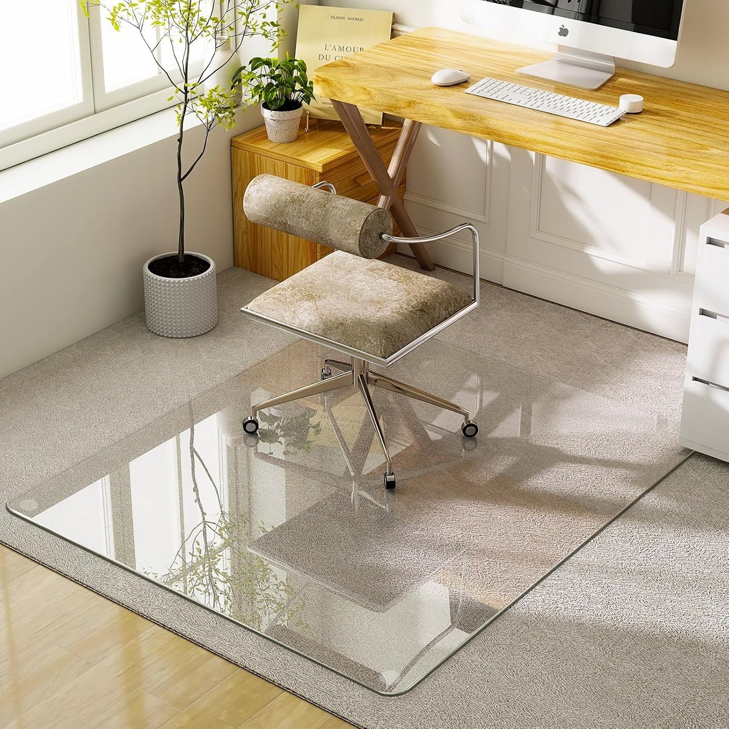 GLSLAND 47x40 Tempered Glass Chair Mat for Office Floors