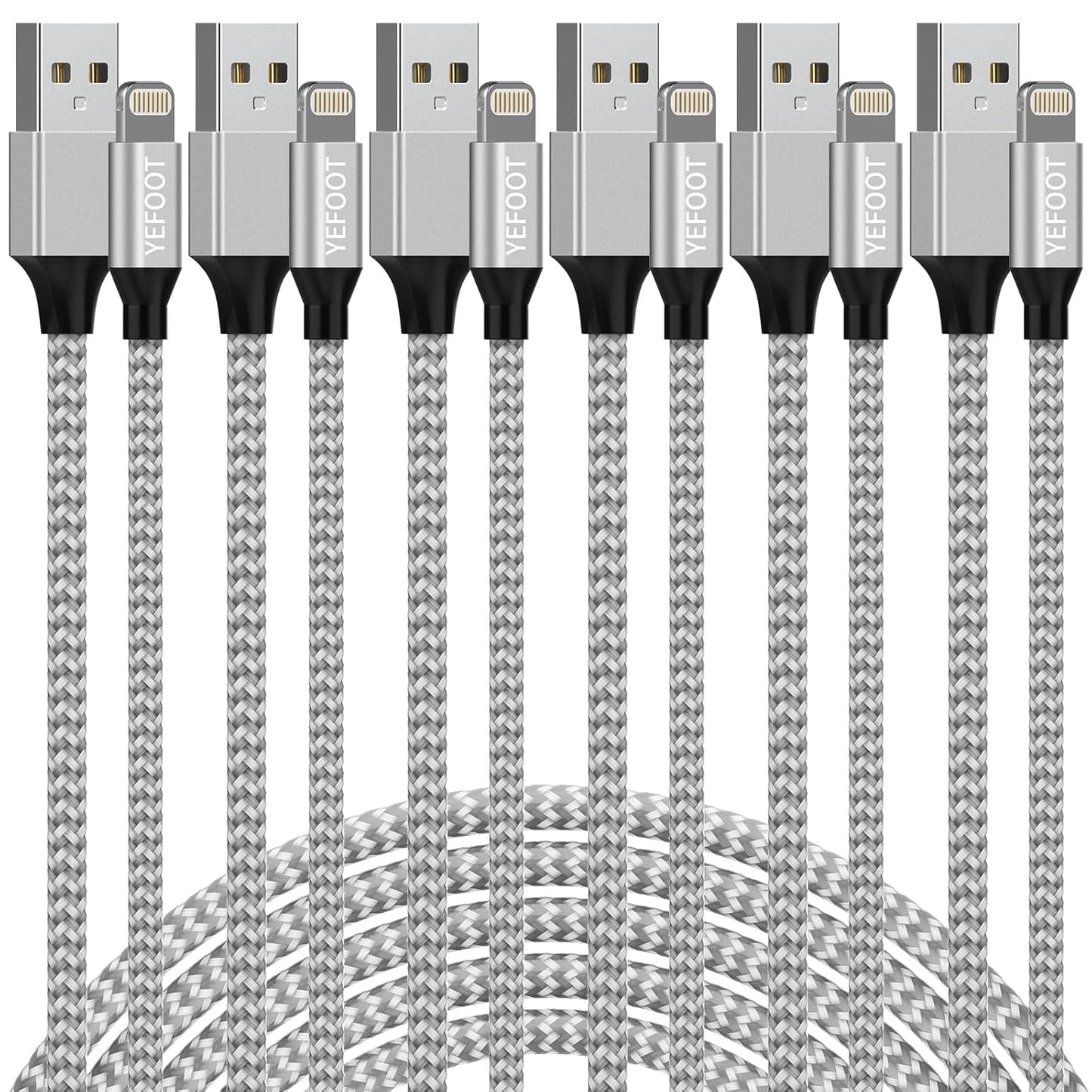 Fast Charge iPhone Bundle 6Pack Lightning Cables - Apple MFi Certified - Compatible with iPhone 14 & More