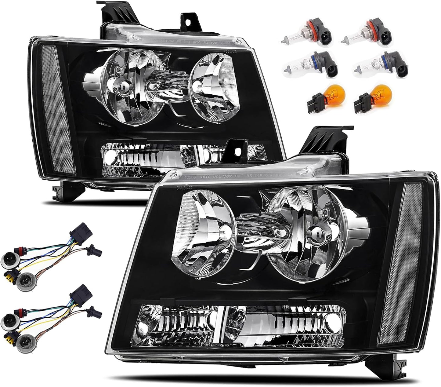 Headlights Assembly with Bulbs for 2007-2013 Chevy Tahoe & More