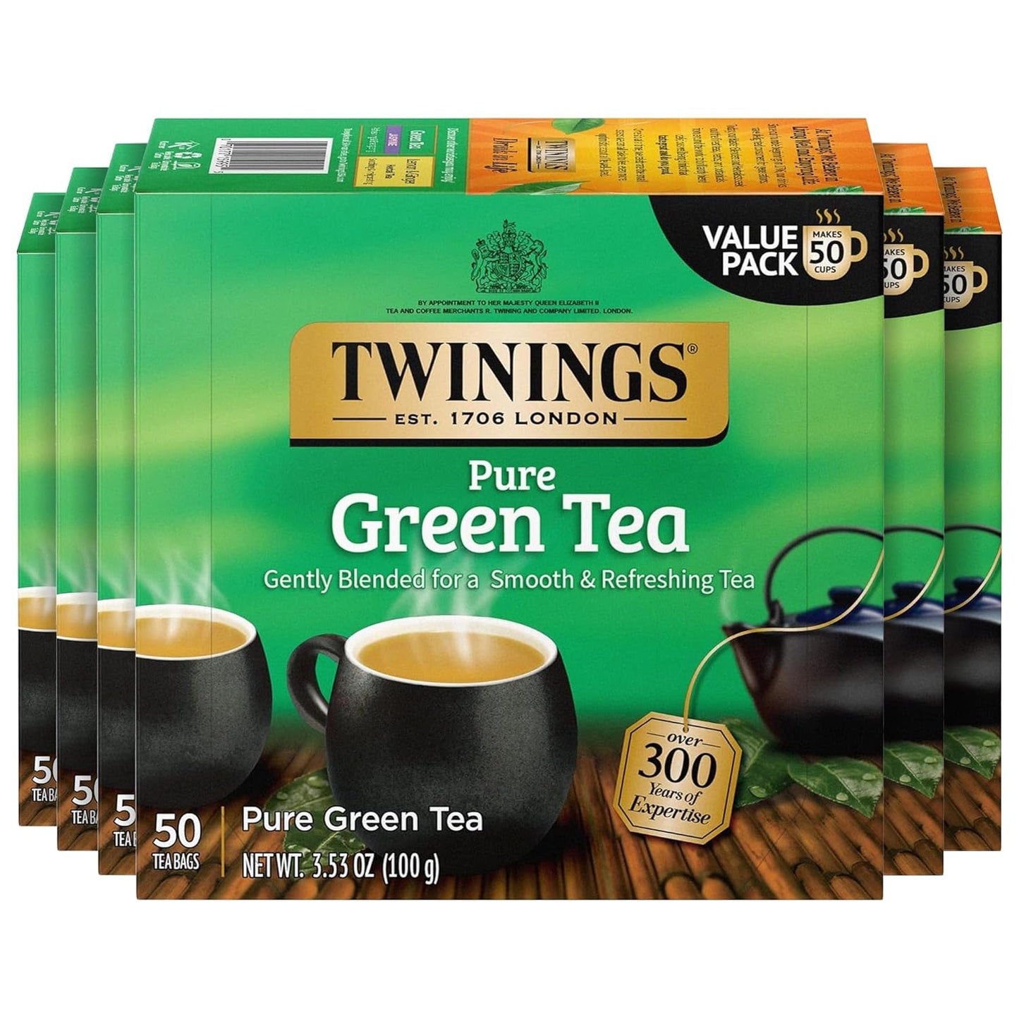 Twinings Pure Green Tea Bags - Smooth Flavor & Enticing Aroma