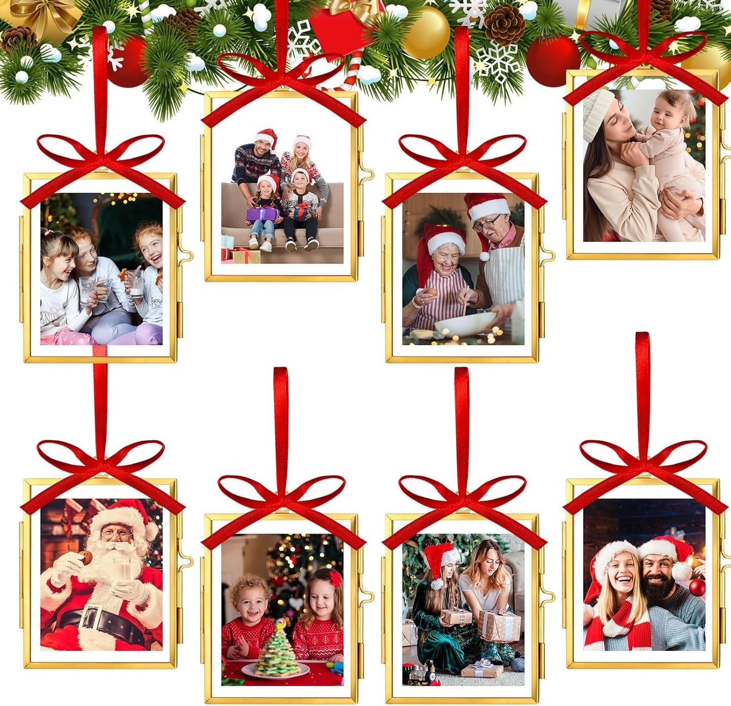 Qunclay Vintage Brass Glass Photo Ornaments for Christmas Decor
