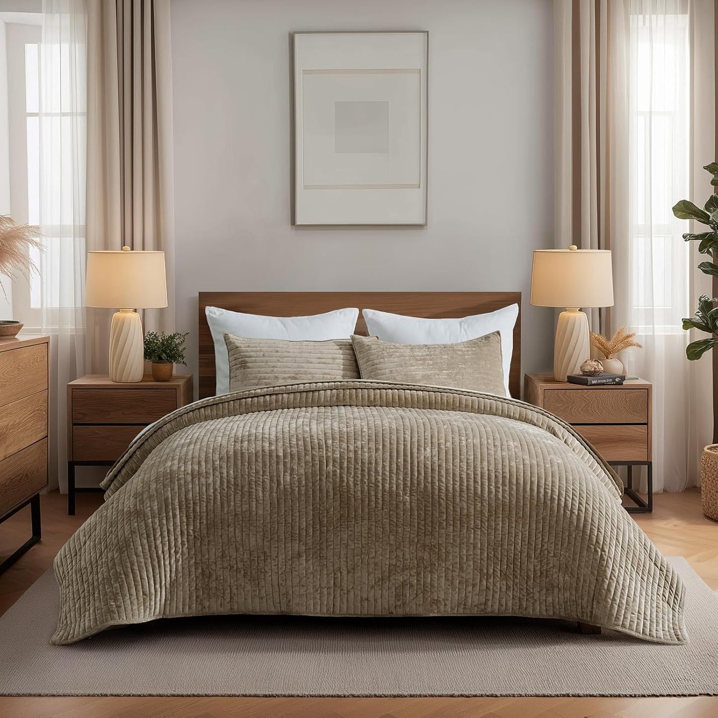 EVERGRACE Velvet Quilt Set Queen Size for Luxurious Comfort