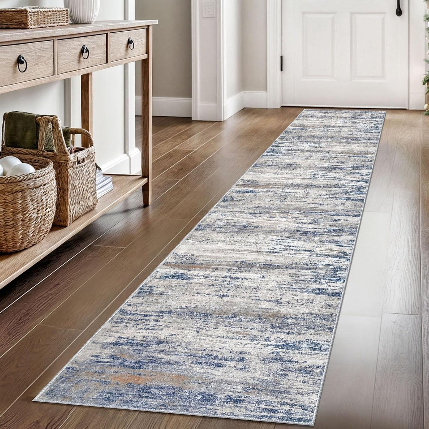 KOZYFLY Modern Abstract Washable Rug Runner for Entryway Use
