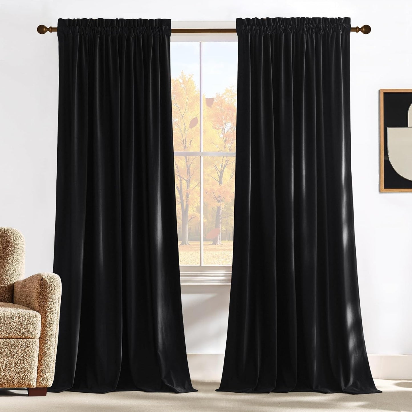 NICETOWN Black Velvet Blackout Curtains for Elegant Spaces