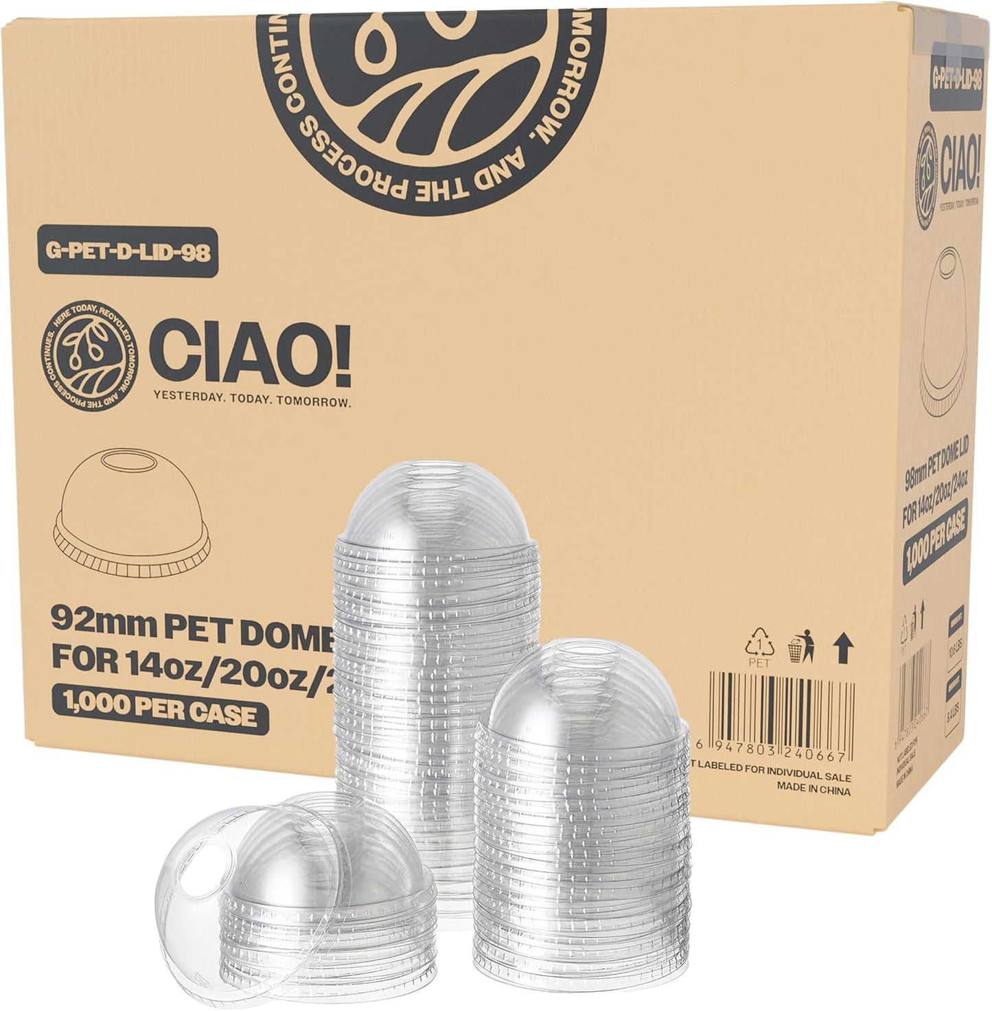 CIAO! PET Dome Lid with Straw Slot for Cold Drink Cups