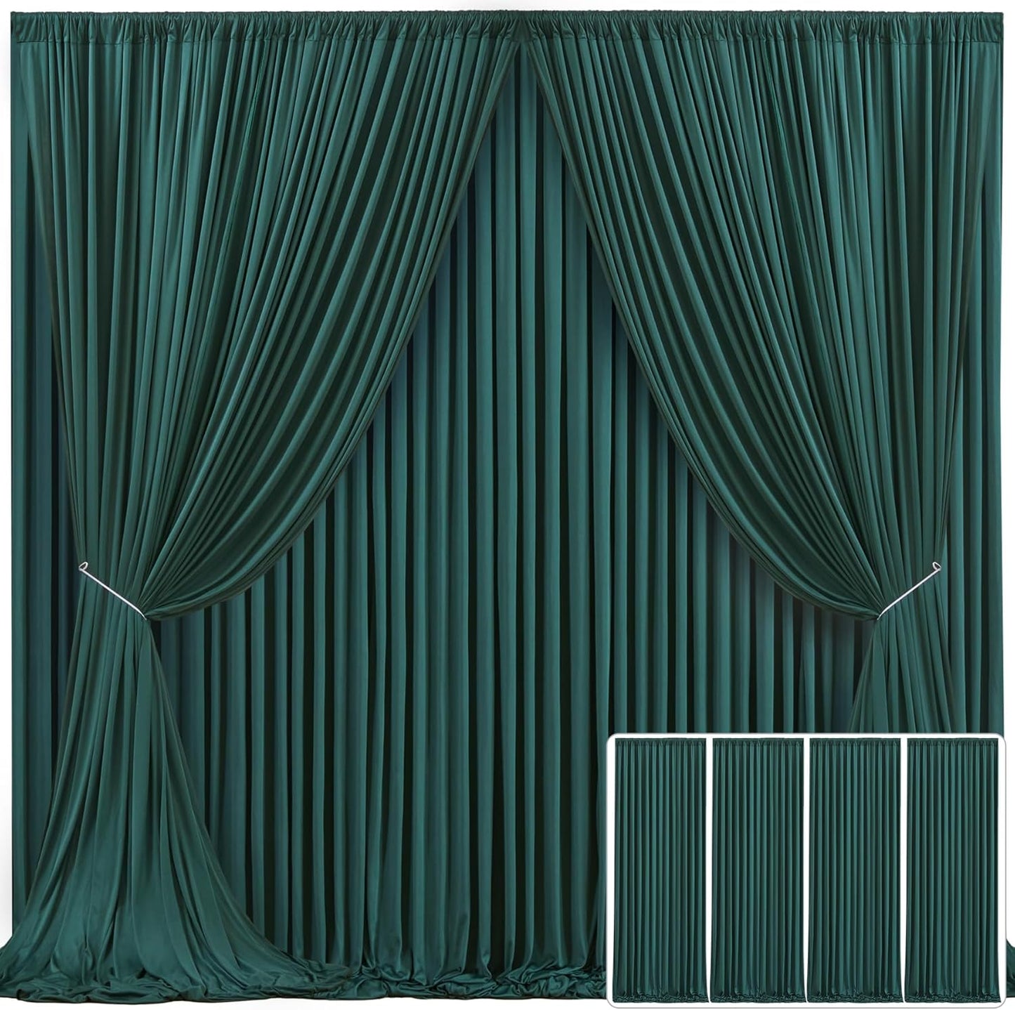 4 Panels Hunter Green Backdrop Curtain for Parties and Events