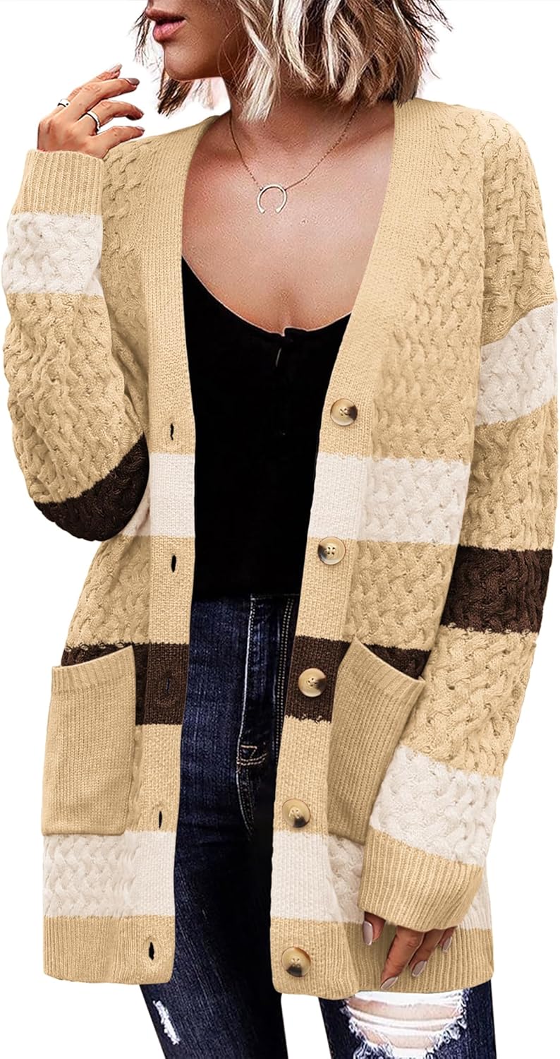 Zeagoo Womens Long Sleeve Chunky Cable Knit Cardigan Sweater
