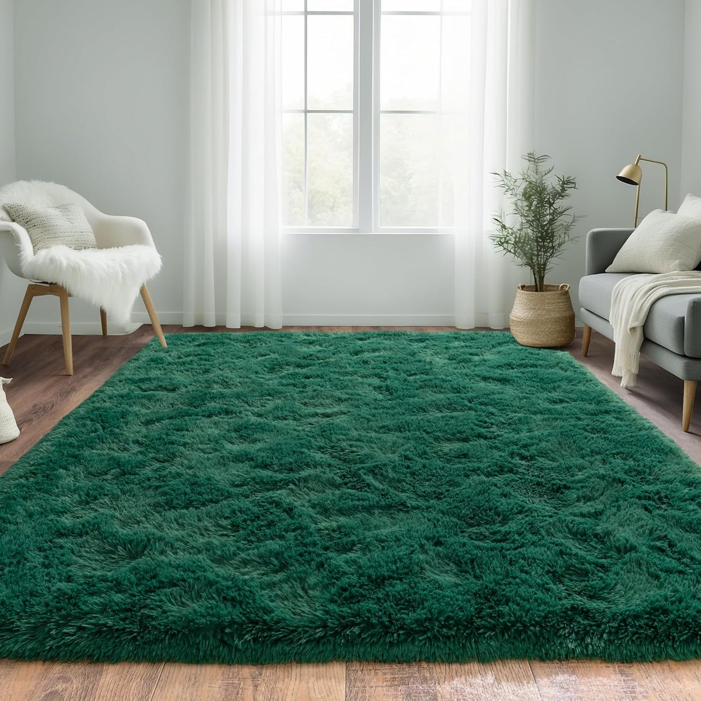 Green Fluffy Rug for Bedroom - Ultra Soft Non Slip Shaggy Carpet