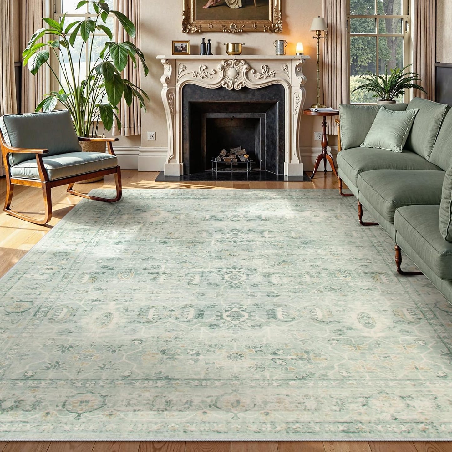 Lahome Vintage 9x12 Washable Green Rugs for Living Room Decor