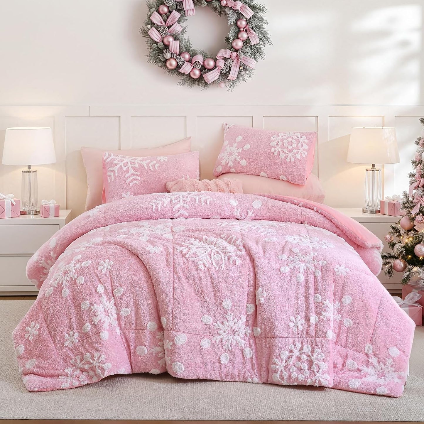Christmas Bedding Full Size Comforter Set with Snowflakes