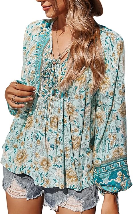 PRETTYGARDEN Women's Floral Ruffled Tunic Blouse for Casual Wear