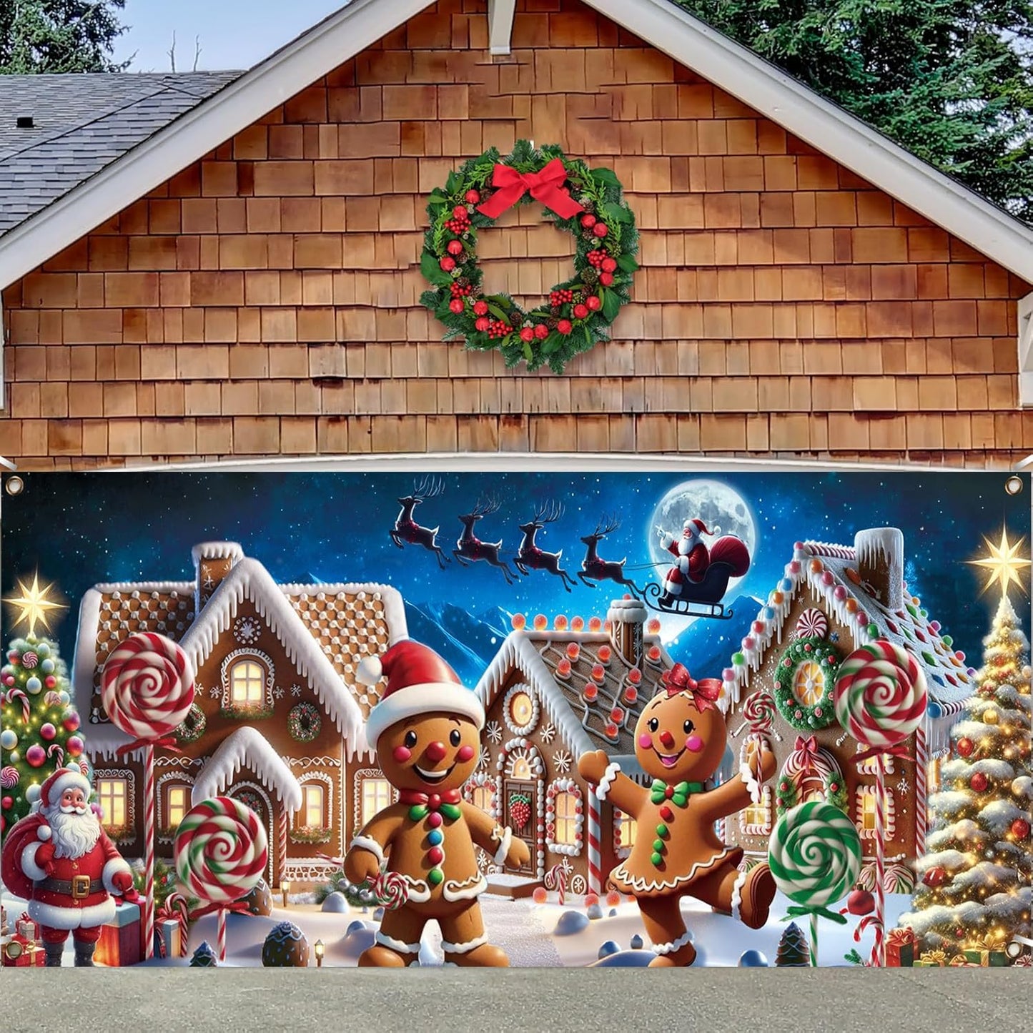 Christmas Gingerbread House Garage Door Decoration for Holidays