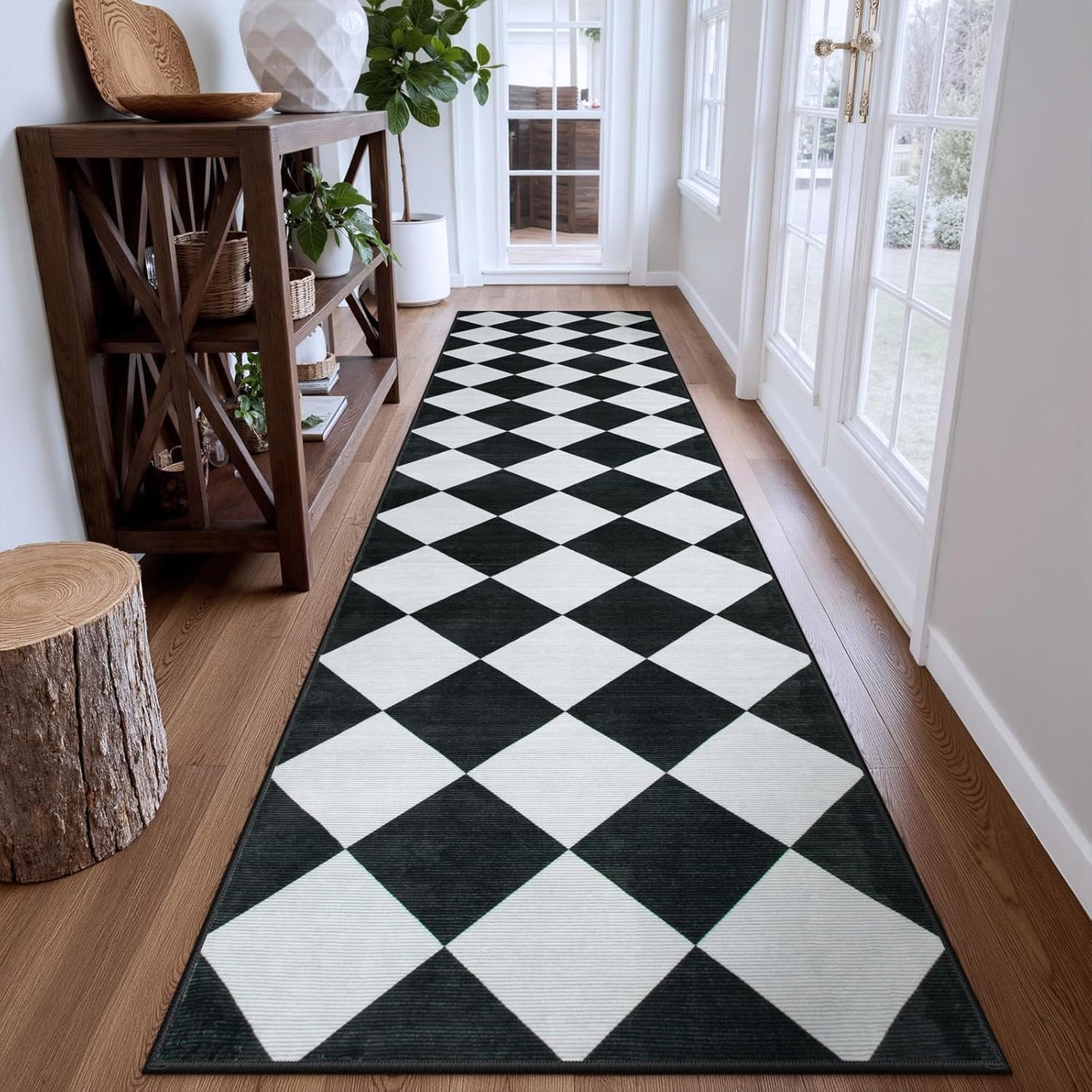 Beeiva Checkered Print Washable Rug Runners for Hallways