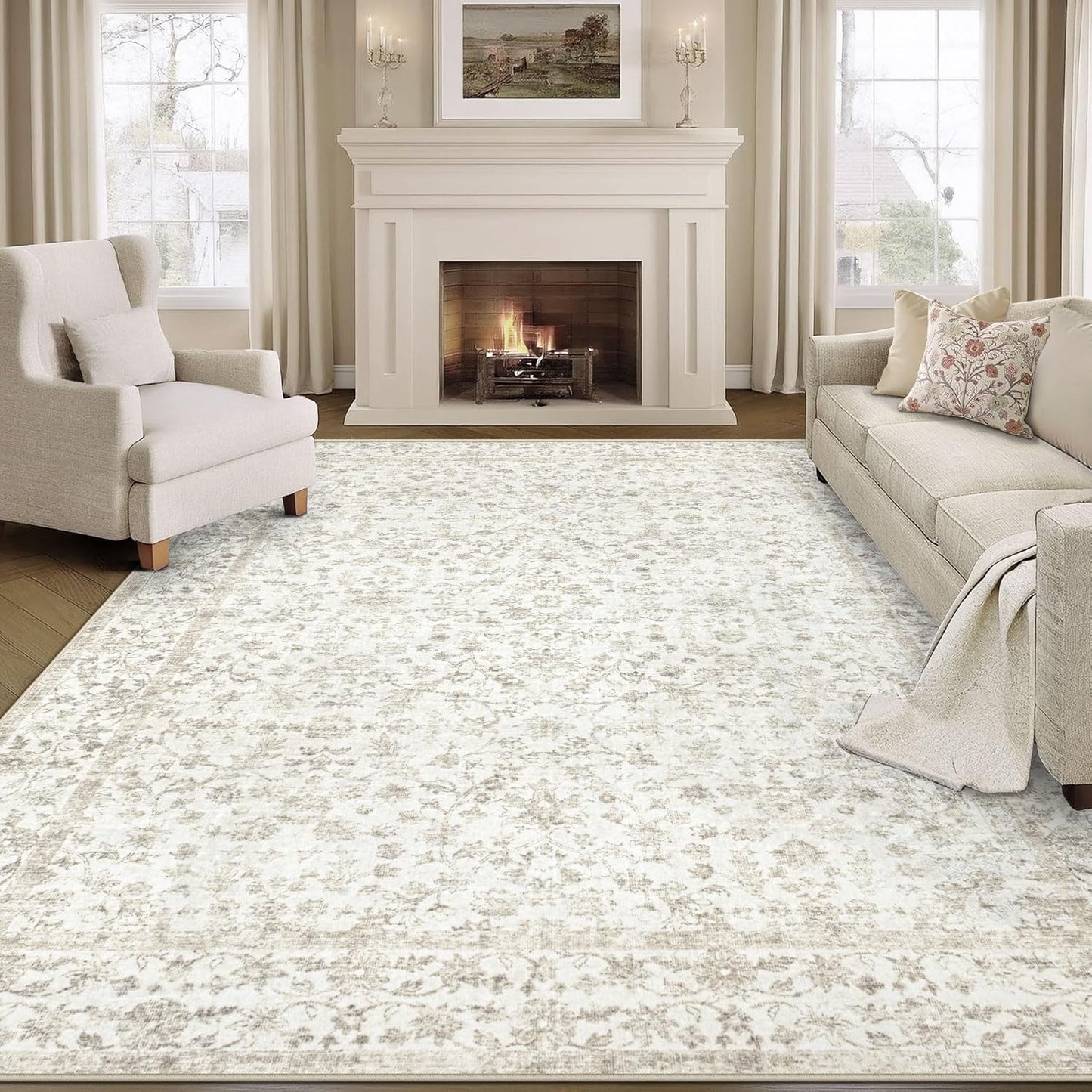 Vintage Boho Floral Area Rugs 8x10 for Living Room Comfort