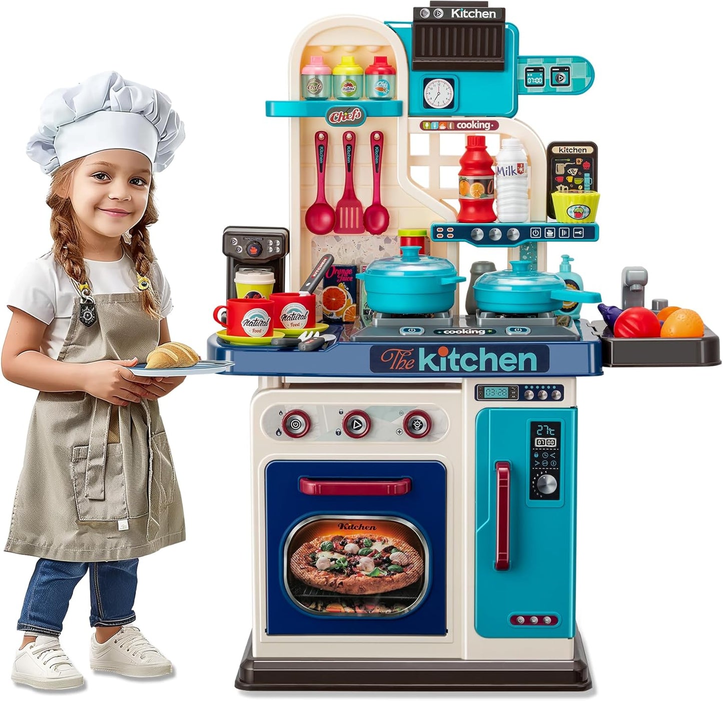 Kids Kitchen Playset with Realistic Lights and Sounds for Fun