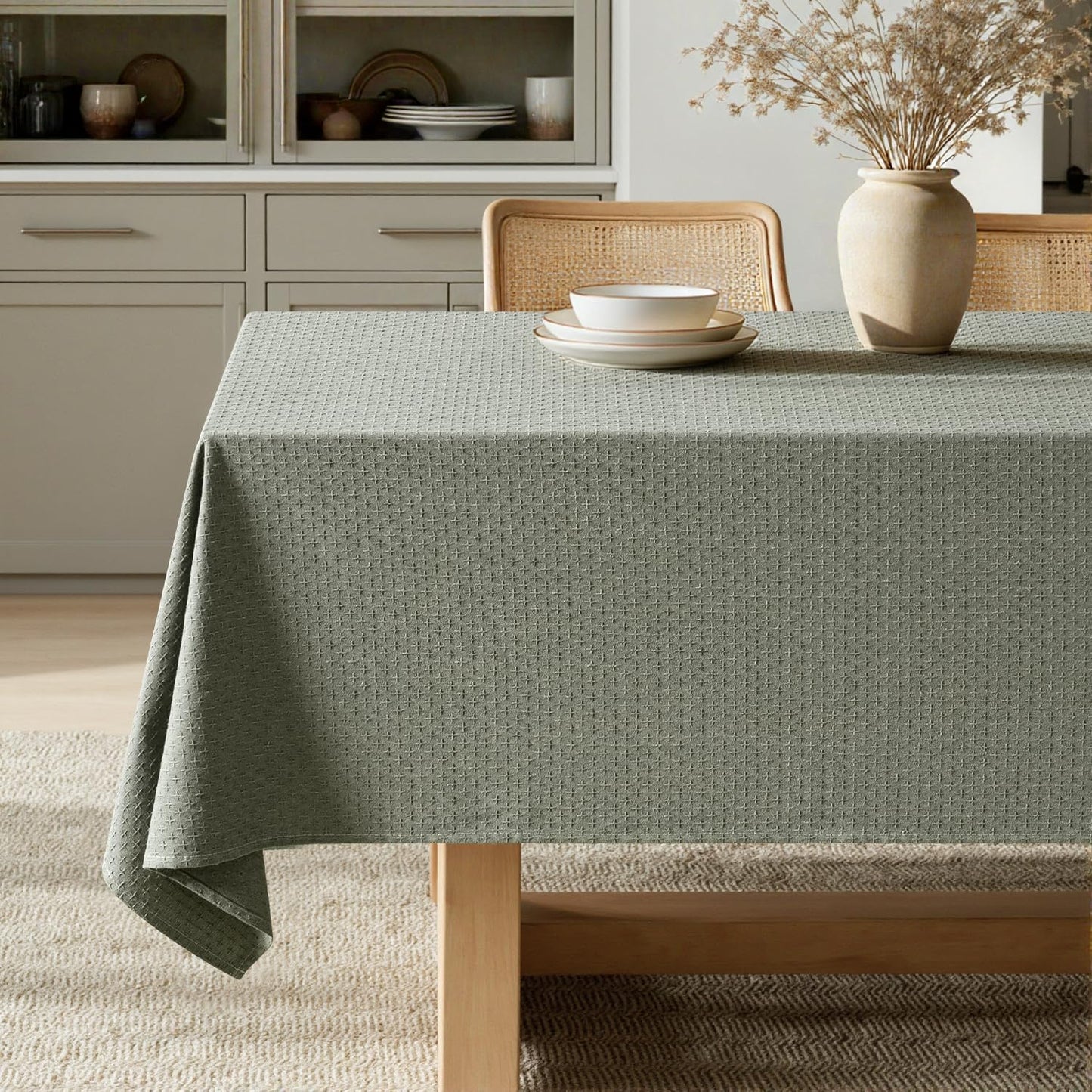 MIULEE Olive Green Linen Cotton Table Cloth for Elegant Dining