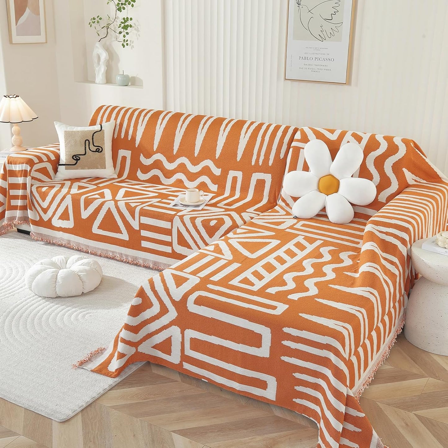 OstepDecor Boho Sectional Couch Covers for 2-3 Cushion Sofa