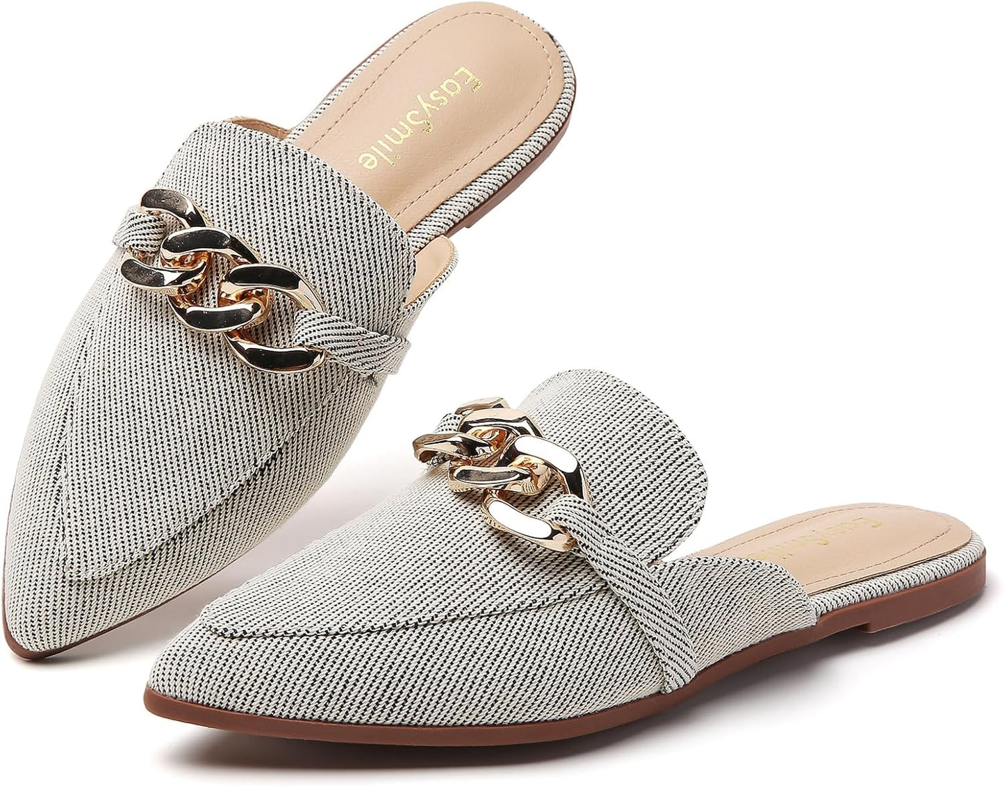Metal Chain Decor Flat Mules for Women - Stylish Slip-On Loafers