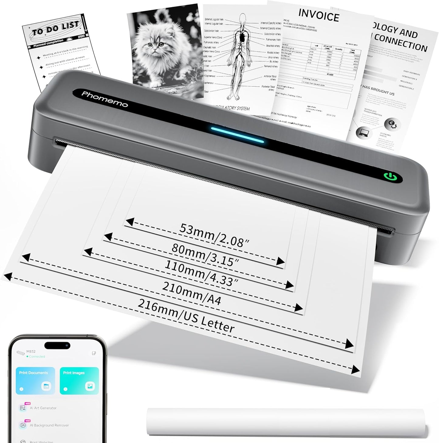 Phomemo M832 Portable Wireless Printer for Travel and Home Use
